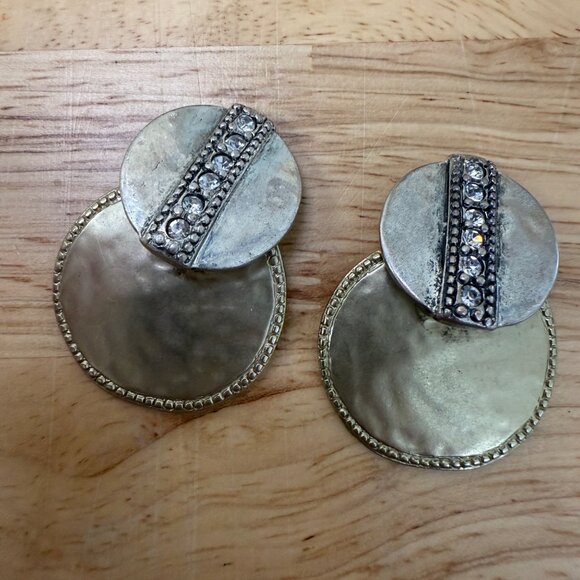 Chicos Silver-Tone Double Disc Clip-On Earrings With Rhinestone Detail - Picture 4 of 10